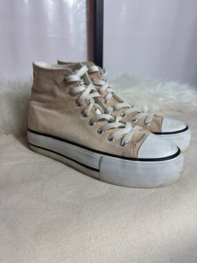 Neutral Suede High-Top Sneakers in Beige